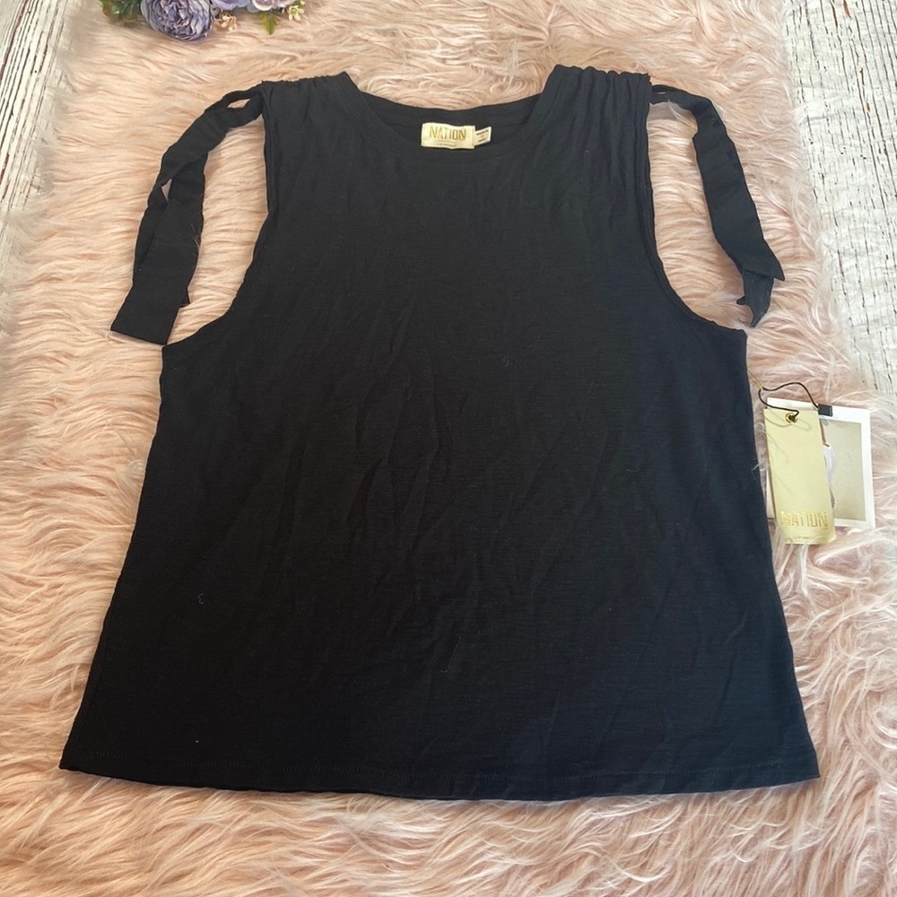 Nwt Nation Ltd Lark Muscle Tank With Voile Ties In Jet Black Sz S